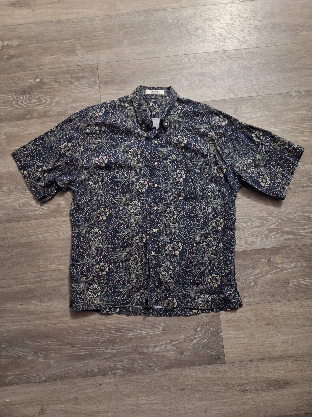 Bench Navy Floral & Cream Short-Sleeve Button-Down Shirt with Red Accents